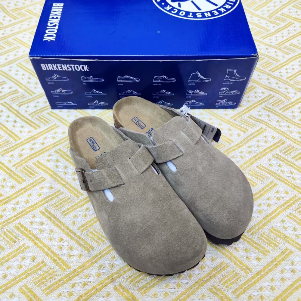 NEW Narrow Fit Birkenstock Boston Clogs (Soft Footbed) - Neutral Taupe Suede Lim